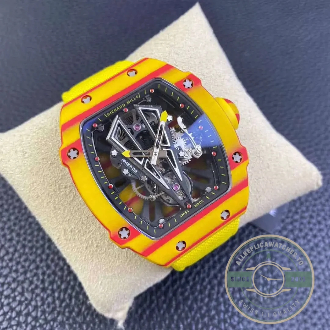 Replica Richard Mille 27-03 Rafael Nadal Tourbillon Yellow Strap - 1:1 Swiss Replica Watch
