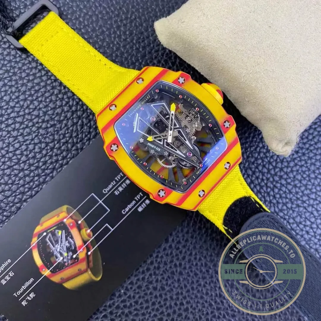Replica Richard Mille 27-03 Rafael Nadal Tourbillon Yellow Strap - 1:1 Swiss Replica Watch