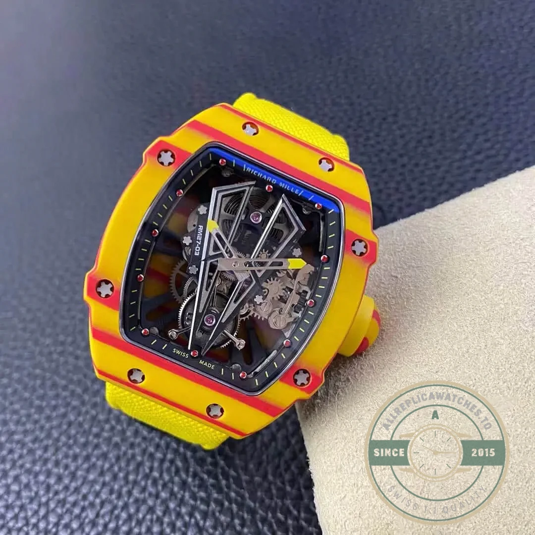 Replica Richard Mille 27-03 Rafael Nadal Tourbillon Yellow Strap - 1:1 Swiss Replica Watch