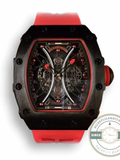 Replica Richard Mille 53-01 Case Black Carbon Strap Rubber Red - Swiss-Made Clone Watch