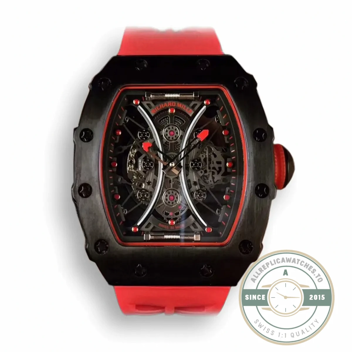 Replica Richard Mille 53-01 Case Black Carbon Strap Rubber Red - Swiss-Made Clone Watch