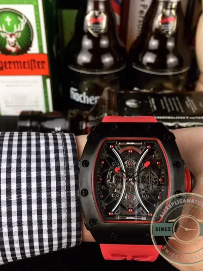 Replica Richard Mille 53-01 Case Black Carbon Strap Rubber Red - Swiss Movement Replica Watch