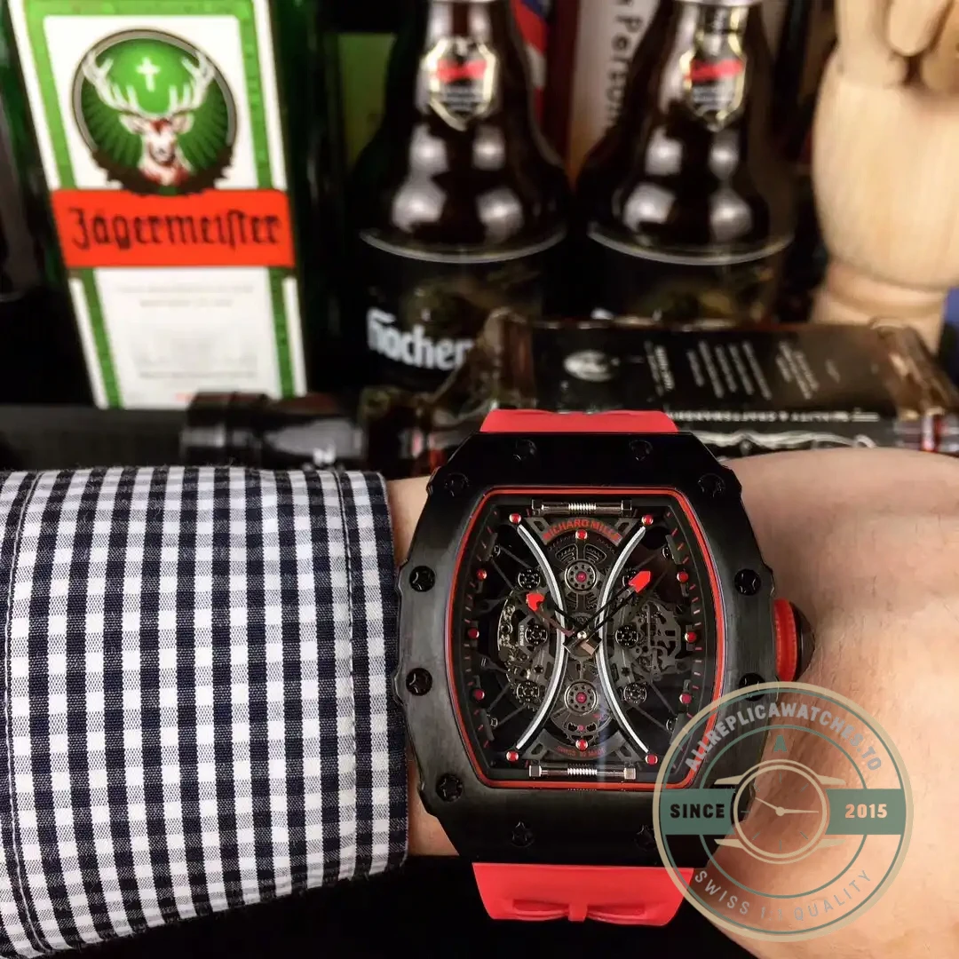 Replica Richard Mille 53-01 Case Black Carbon Strap Rubber Red - Swiss Movement Replica Watch