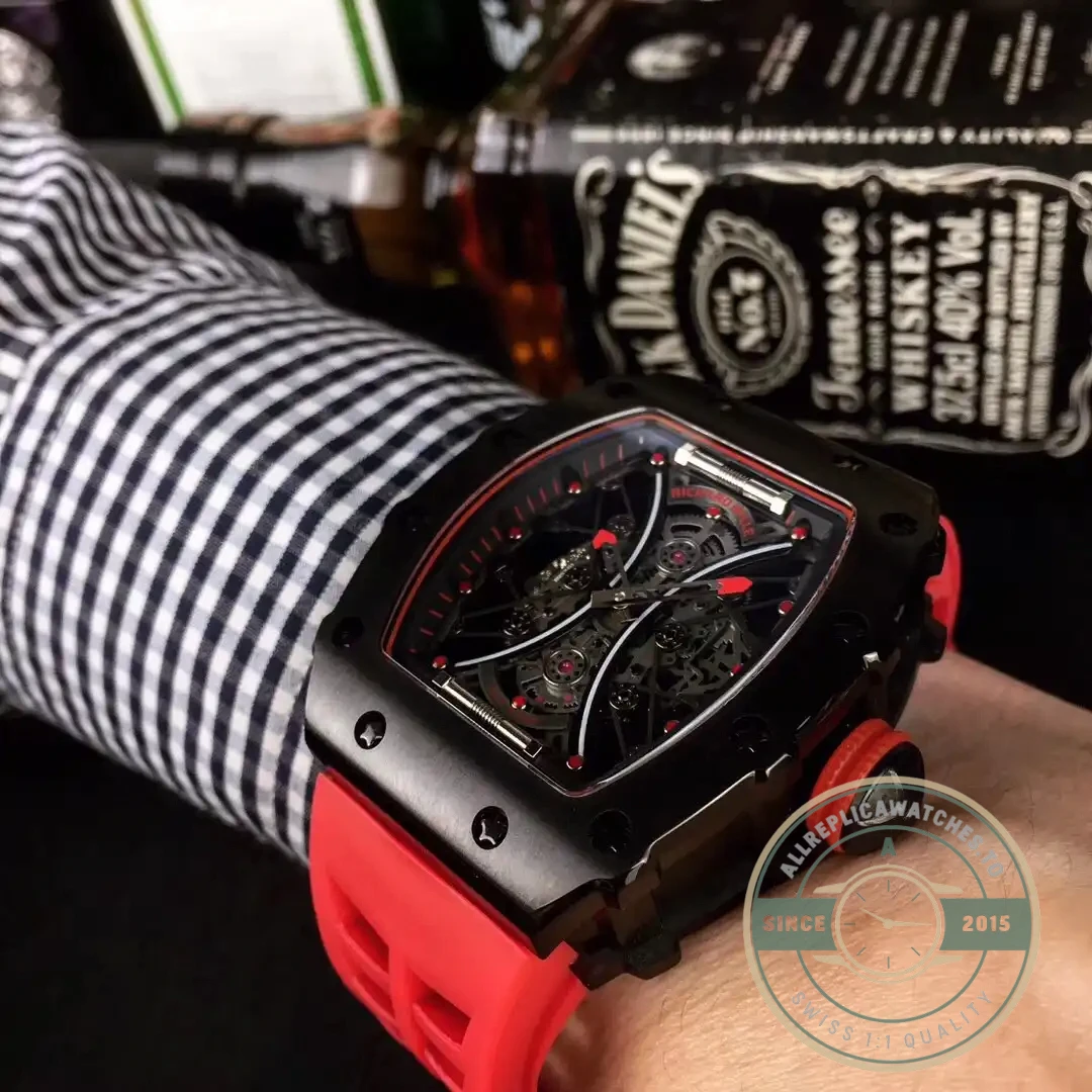 Replica Richard Mille 53-01 Case Black Carbon Strap Rubber Red - Top-Tier Swiss Replica Watch