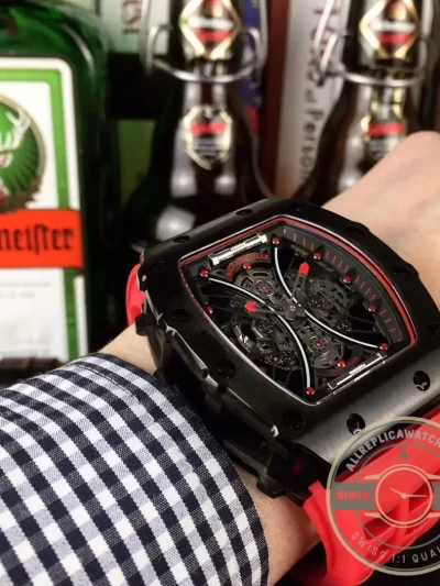 Replica Richard Mille 53-01 Case Black Carbon Strap Rubber Red - Affordable Super Clone Watch