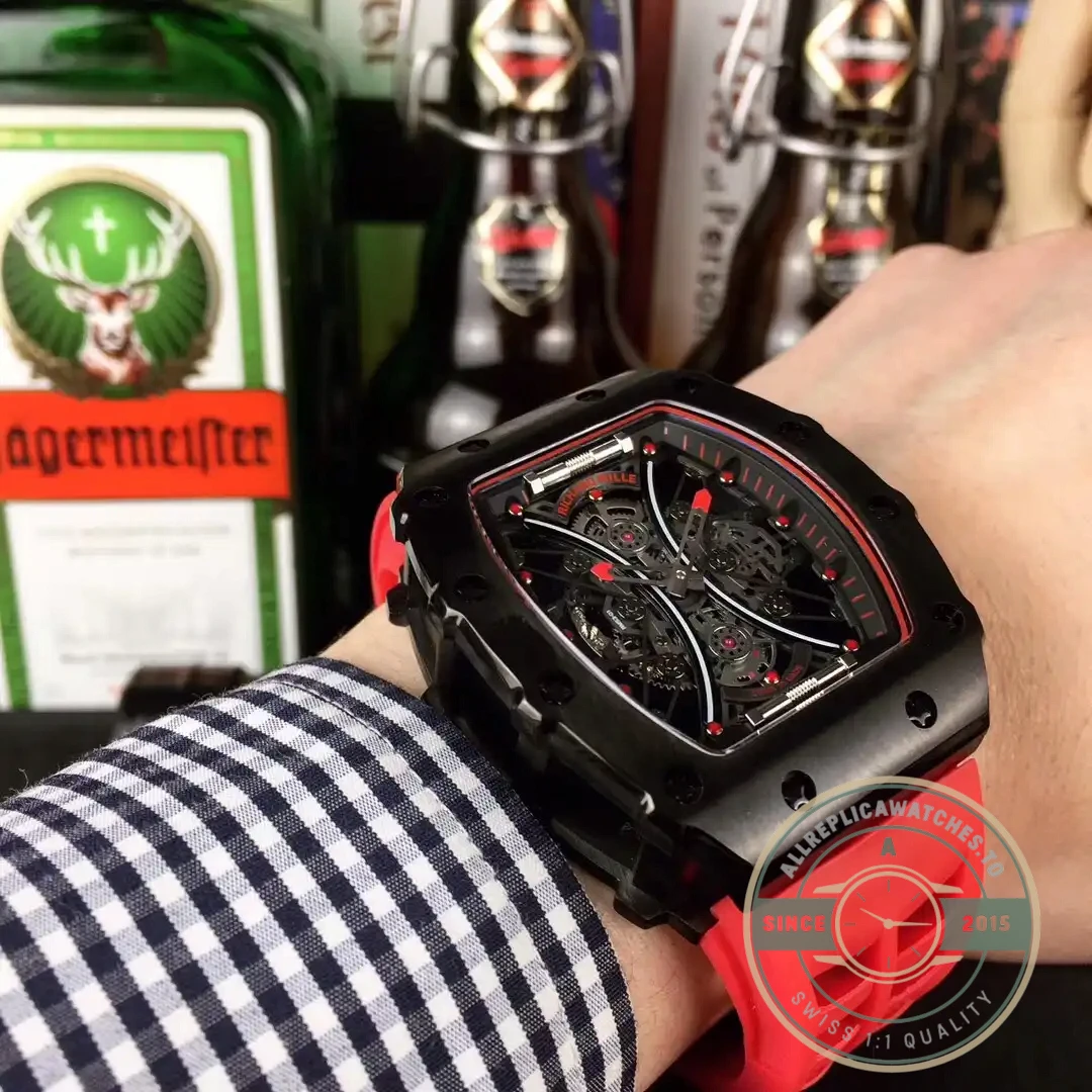 Replica Richard Mille 53-01 Case Black Carbon Strap Rubber Red - Affordable Super Clone Watch