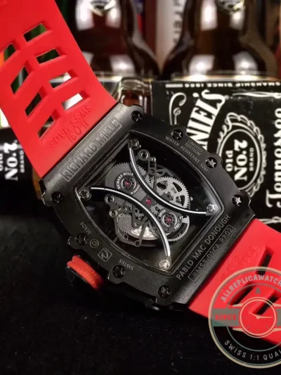 Replica Richard Mille 53-01 Case Black Carbon Strap Rubber Red - Best Quality Replica Watch