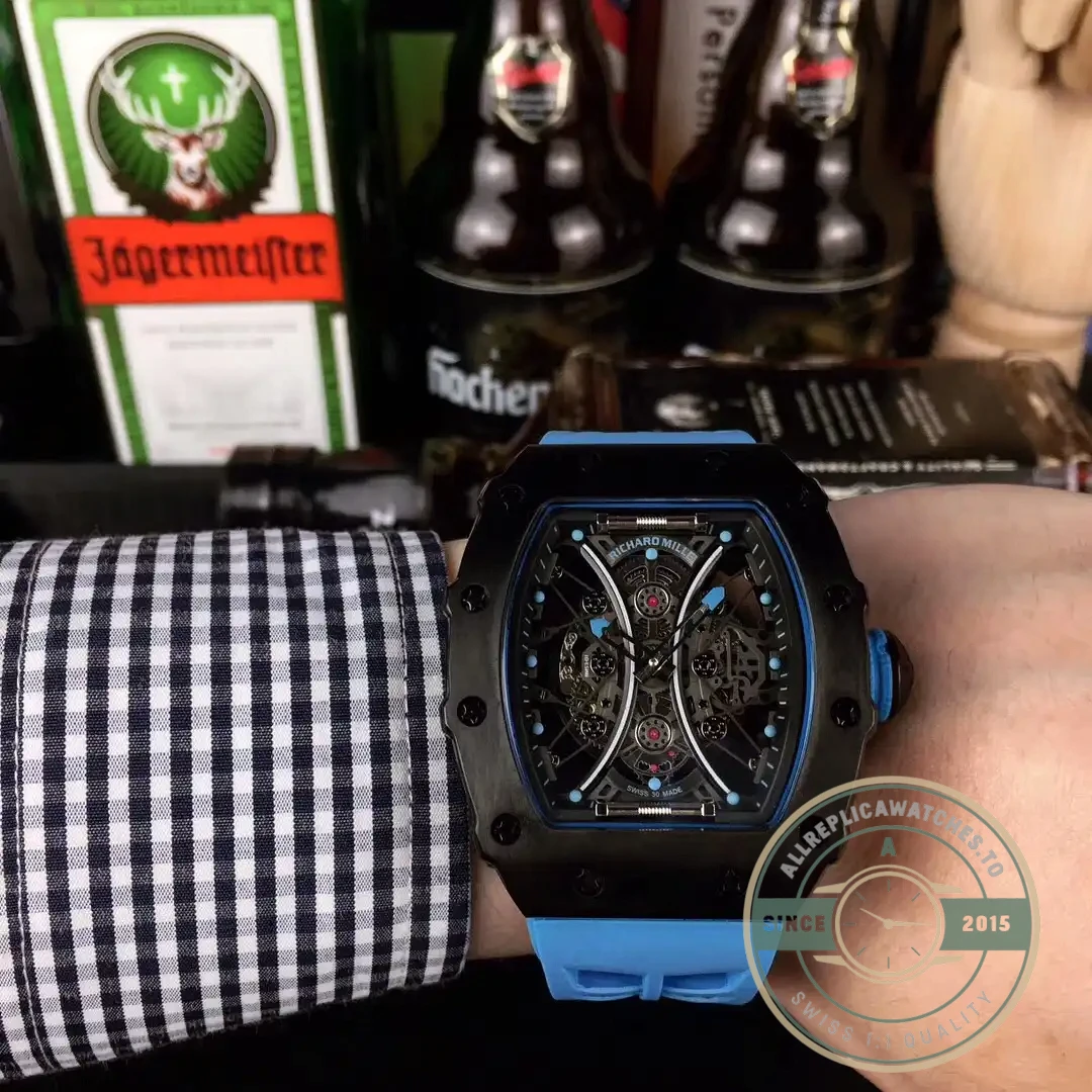 Replica Richard Mille 53-01 Case Black Carbon Strap Rubber Red - Swiss Movement Replica Watch