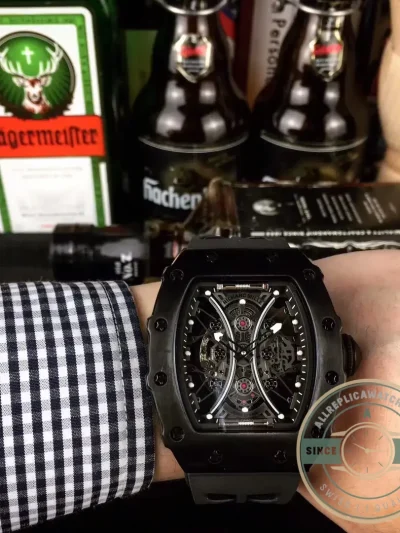 Replica Richard Mille 53-01 Case Black Carbon Strap Rubber Red - Best Quality Replica Watch