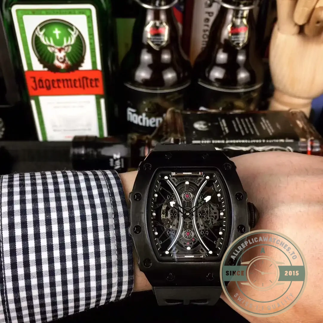 Replica Richard Mille 53-01 Case Black Carbon Strap Rubber Red - Best Quality Replica Watch