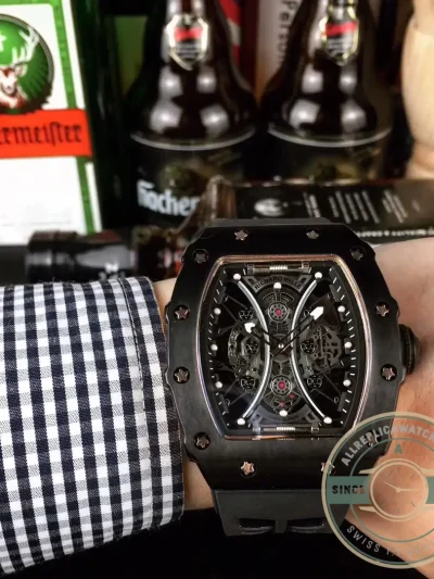 Replica Richard Mille 53-01 Case Black Carbon Strap Rubber Red - Affordable Luxury Replica Timepiece