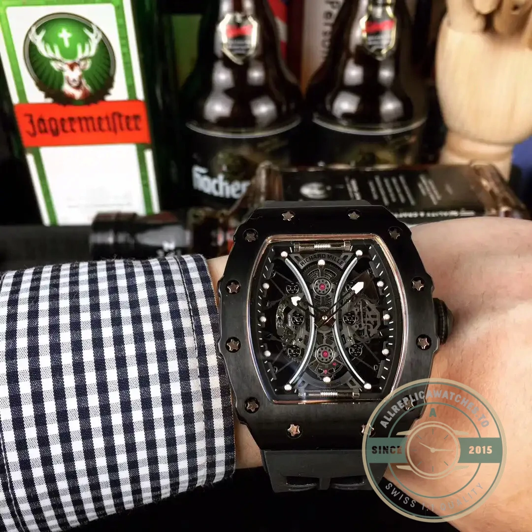 Replica Richard Mille 53-01 Case Black Carbon Strap Rubber Red - Affordable Luxury Replica Timepiece