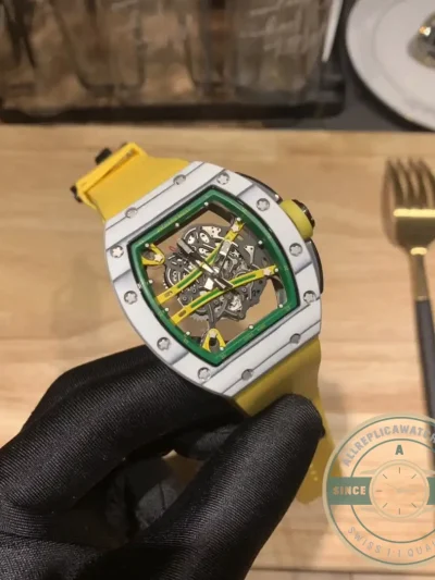 Replica Richard Mille 61-01 Yohan Blake Gray Yellow Strap - Swiss-Made Clone Watch
