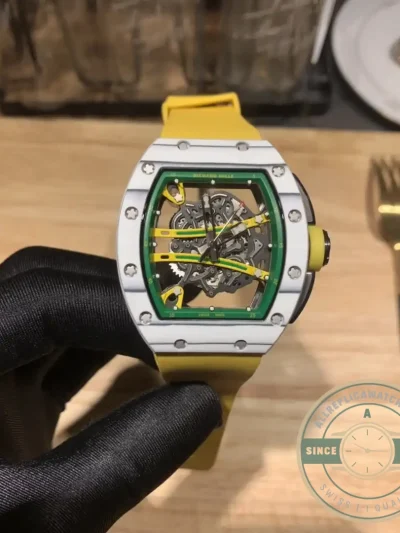 Replica Richard Mille 61-01 Yohan Blake Gray Yellow Strap - Premium Super Clone Watch