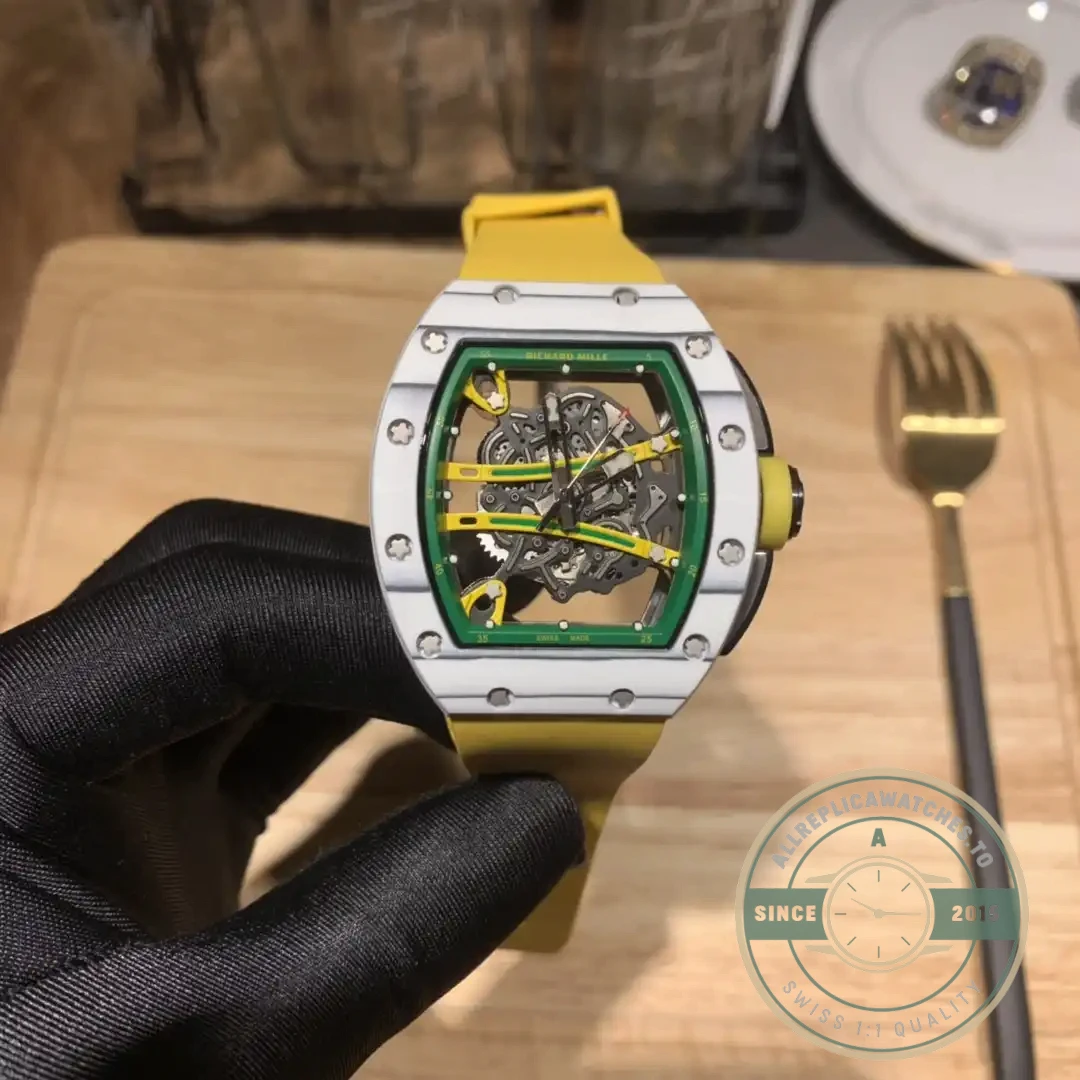 Replica Richard Mille 61-01 Yohan Blake Gray Yellow Strap - Premium Super Clone Watch