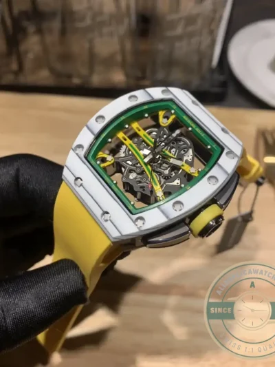 Replica Richard Mille 61-01 Yohan Blake Gray Yellow Strap - Best Quality Replica Watch