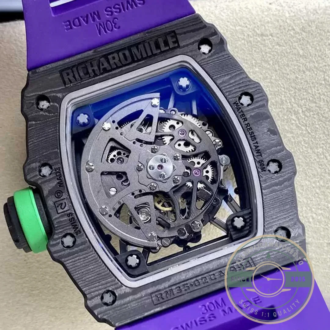 Replica Richard Mille35-02 Ntpt Carbon Fiber Purple Strap - 1:1 Swiss Replica Watch