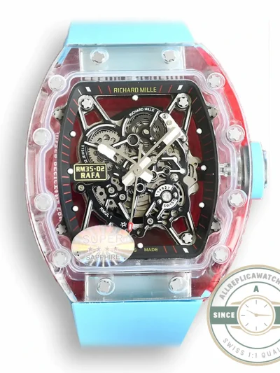Replica Richard Mille35-02 Transparent Case Blue Strap - Swiss-Made Clone Watch