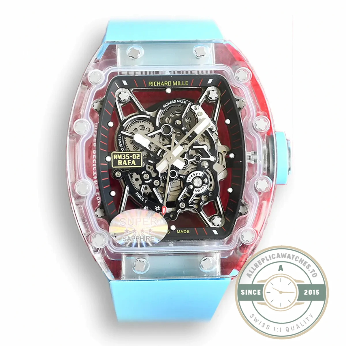 Replica Richard Mille35-02 Transparent Case Blue Strap - Swiss-Made Clone Watch