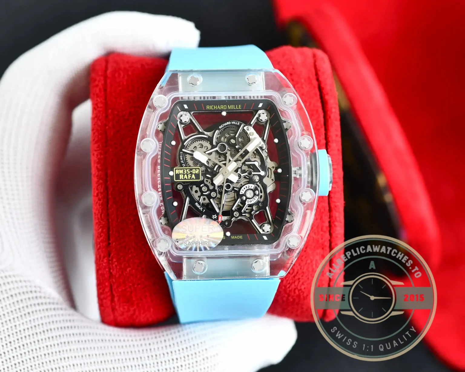 Replica Richard Mille35-02 Transparent Case Blue Strap - Premium Super Clone Watch