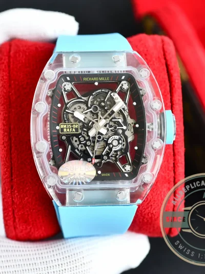 Replica Richard Mille35-02 Transparent Case Blue Strap - Premium Super Clone Watch