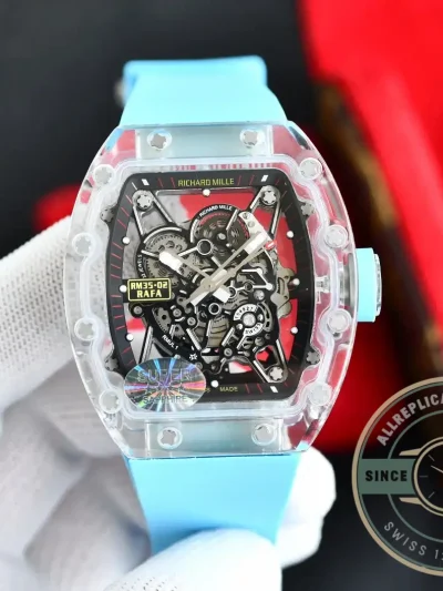 Replica Richard Mille35-02 Transparent Case Blue Strap - Budget Luxury Replica Watch
