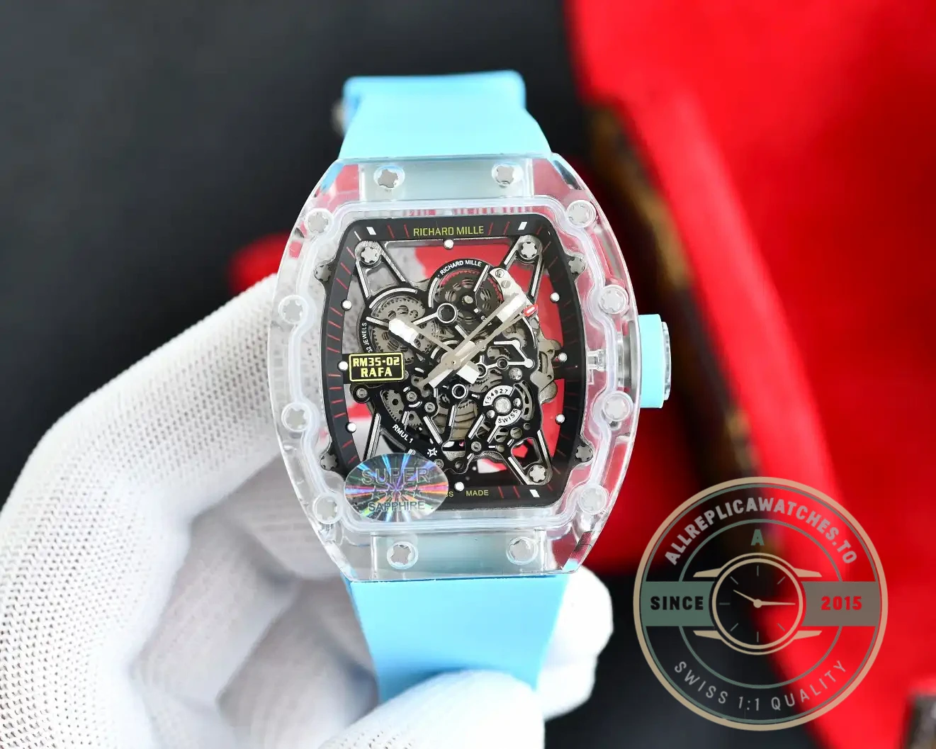 Replica Richard Mille35-02 Transparent Case Blue Strap - Budget Luxury Replica Watch