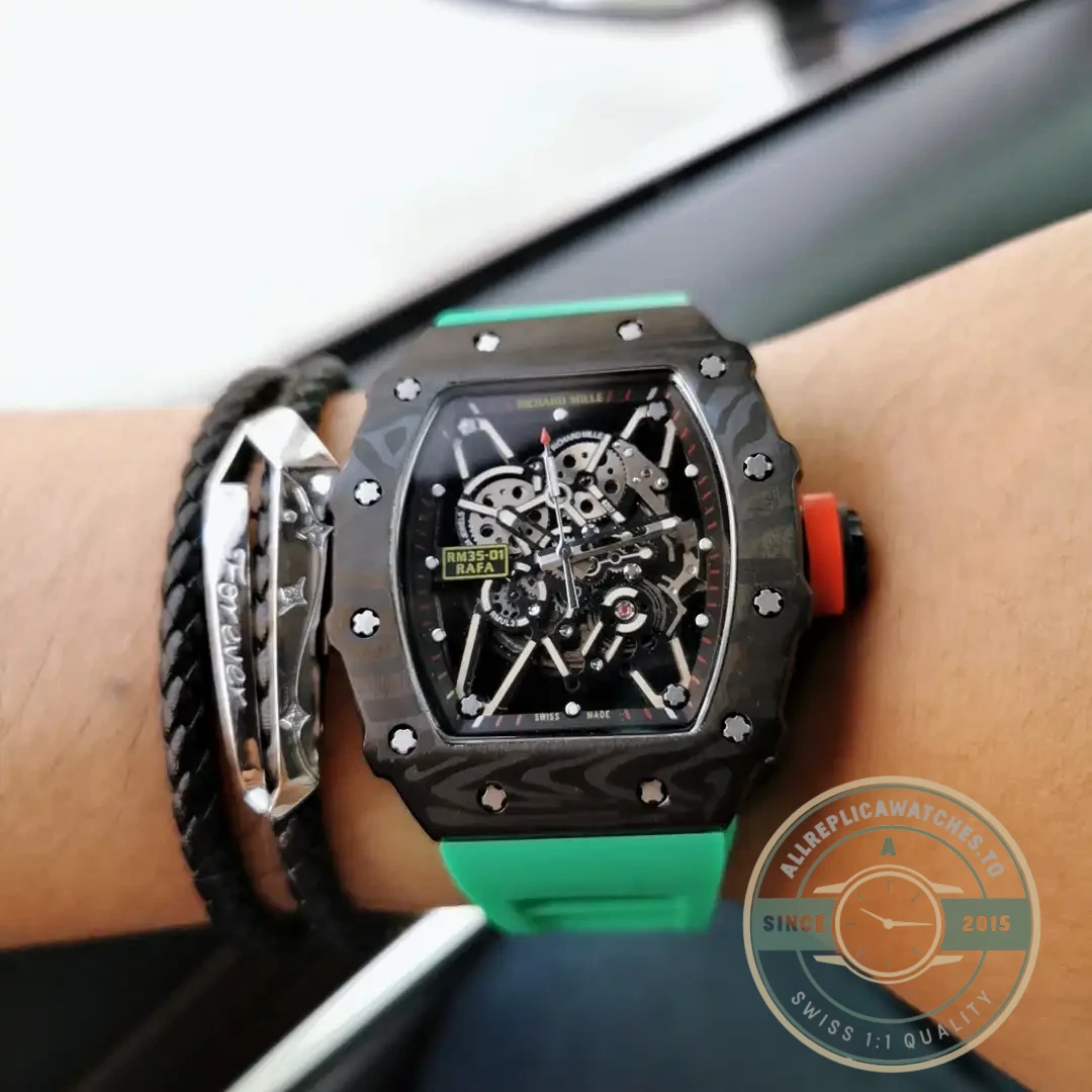 Replica Richard Mille35-02 V2 Green Rubber Strap - High-Grade Replica Watch