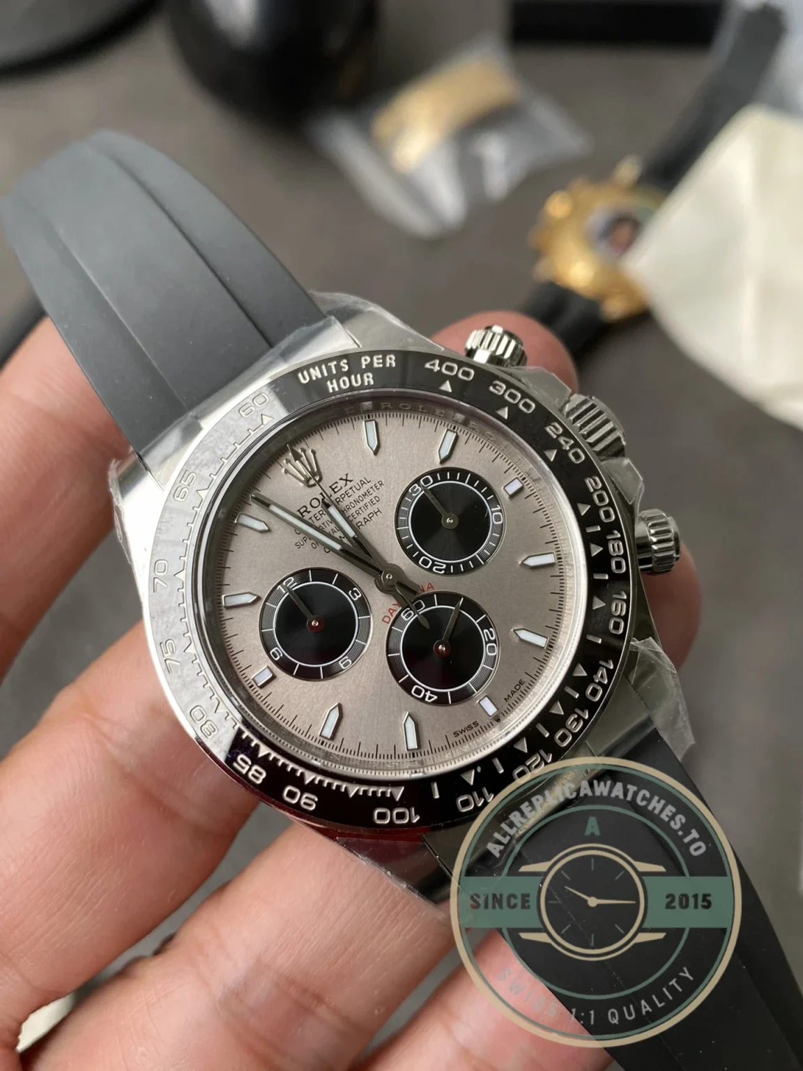 Close-up of the 126519LN meteorite dial texture and chronograph sub-dials