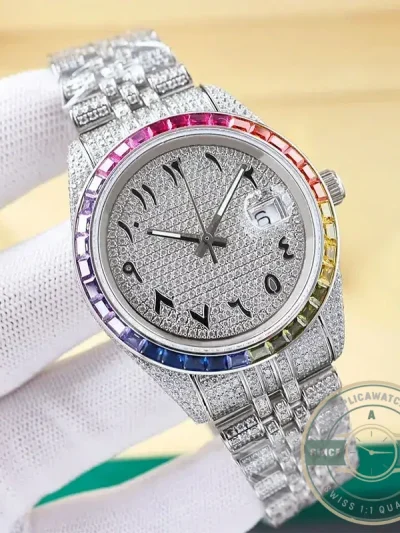 Replica Rolex Datejust 126300 41mm Dial Arabic Bezel Rainbow - Swiss-Made Clone Watch