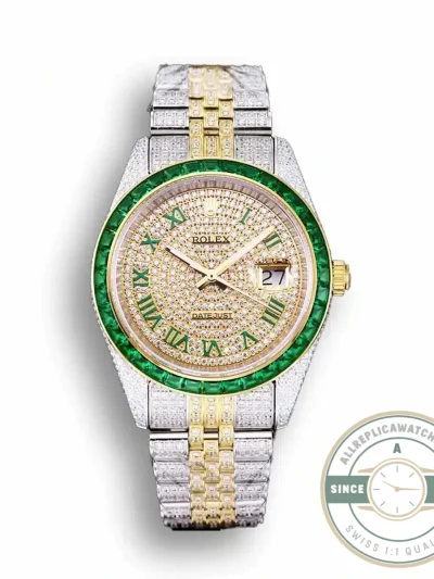 Replica Rolex Datejust 126300 41mm Dial Full-Diamond Yellow Gold - Premium Super Clone Watch