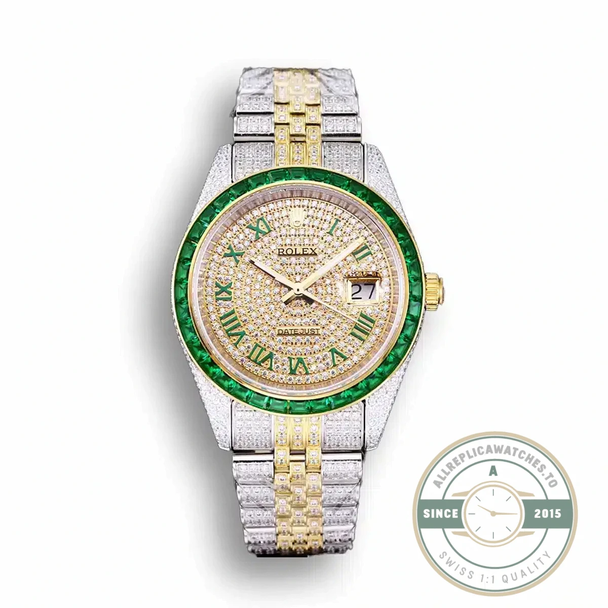 Replica Rolex Datejust 126300 41mm Dial Full-Diamond Yellow Gold - Premium Super Clone Watch