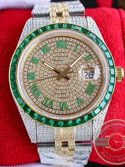 Replica Rolex Datejust 126300 41mm Dial Full-Diamond Yellow Gold - Factory Super Clone Watch