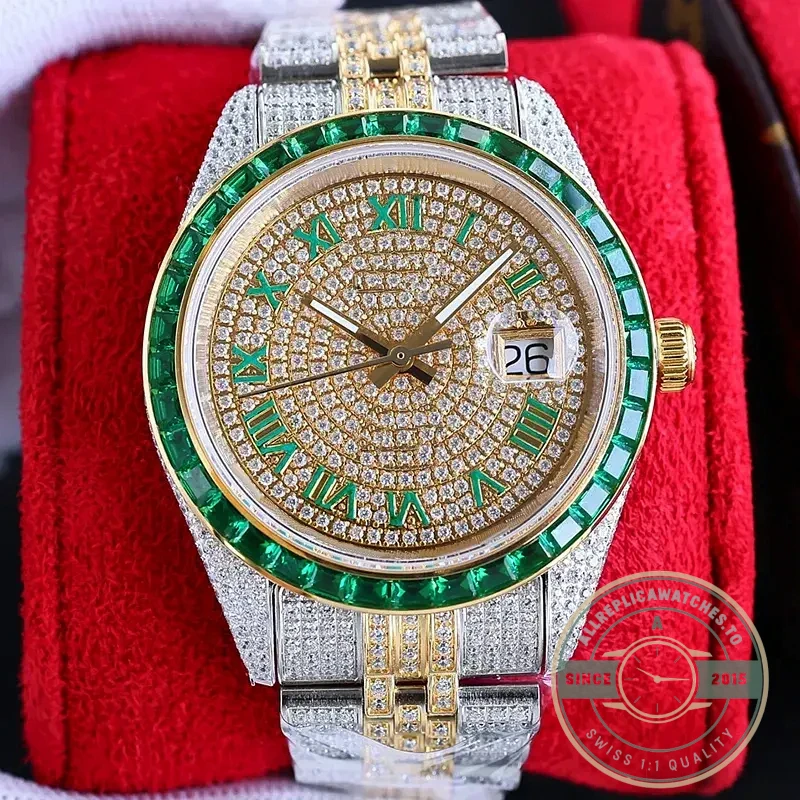 Replica Rolex Datejust 126300 41mm Dial Full-Diamond Yellow Gold - Factory Super Clone Watch
