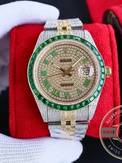 Replica Rolex Datejust 126300 41mm Dial Full-Diamond Yellow Gold - Factory Super Clone Watch