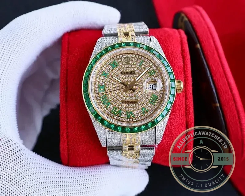 Replica Rolex Datejust 126300 41mm Dial Full-Diamond Yellow Gold - Factory Super Clone Watch