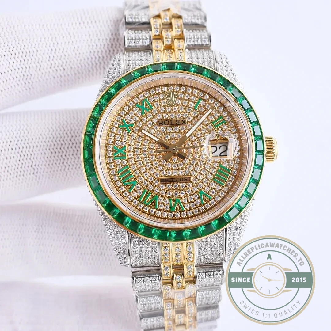 Replica Rolex Datejust 126300 41mm Dial Full-Diamond Yellow Gold - Affordable Luxury Replica Timepiece
