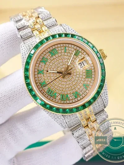 Replica Rolex Datejust 126300 41mm Dial Full-Diamond Yellow Gold - Best Quality Replica Watch