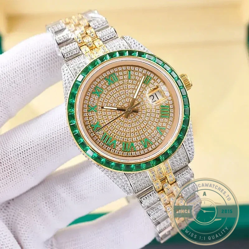 Replica Rolex Datejust 126300 41mm Dial Full-Diamond Yellow Gold - Best Quality Replica Watch