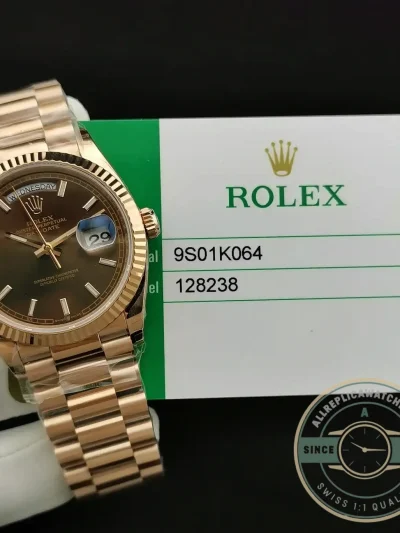 Replica Rolex Day-Date 128238 36mm Chocolate Dial Rose Gold - Factory Super Clone Watch