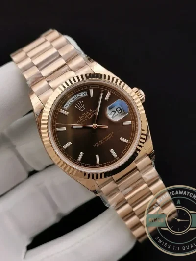 Replica Rolex Day-Date 128238 36mm Chocolate Dial Rose Gold - High-Grade Replica Watch