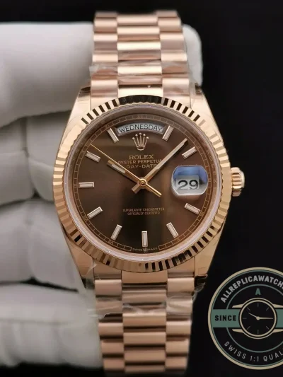Replica Rolex Day-Date 128238 36mm Chocolate Dial Rose Gold - 1:1 Swiss Replica Watch