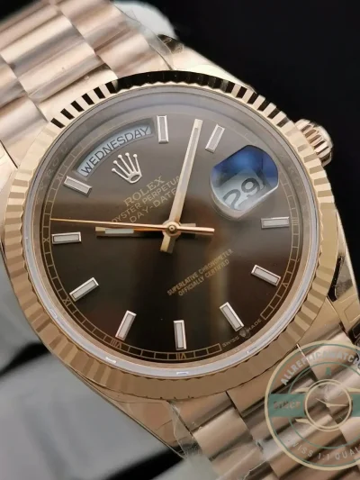 Replica Rolex Day-Date 128238 36mm Chocolate Dial Rose Gold - Factory Super Clone Watch