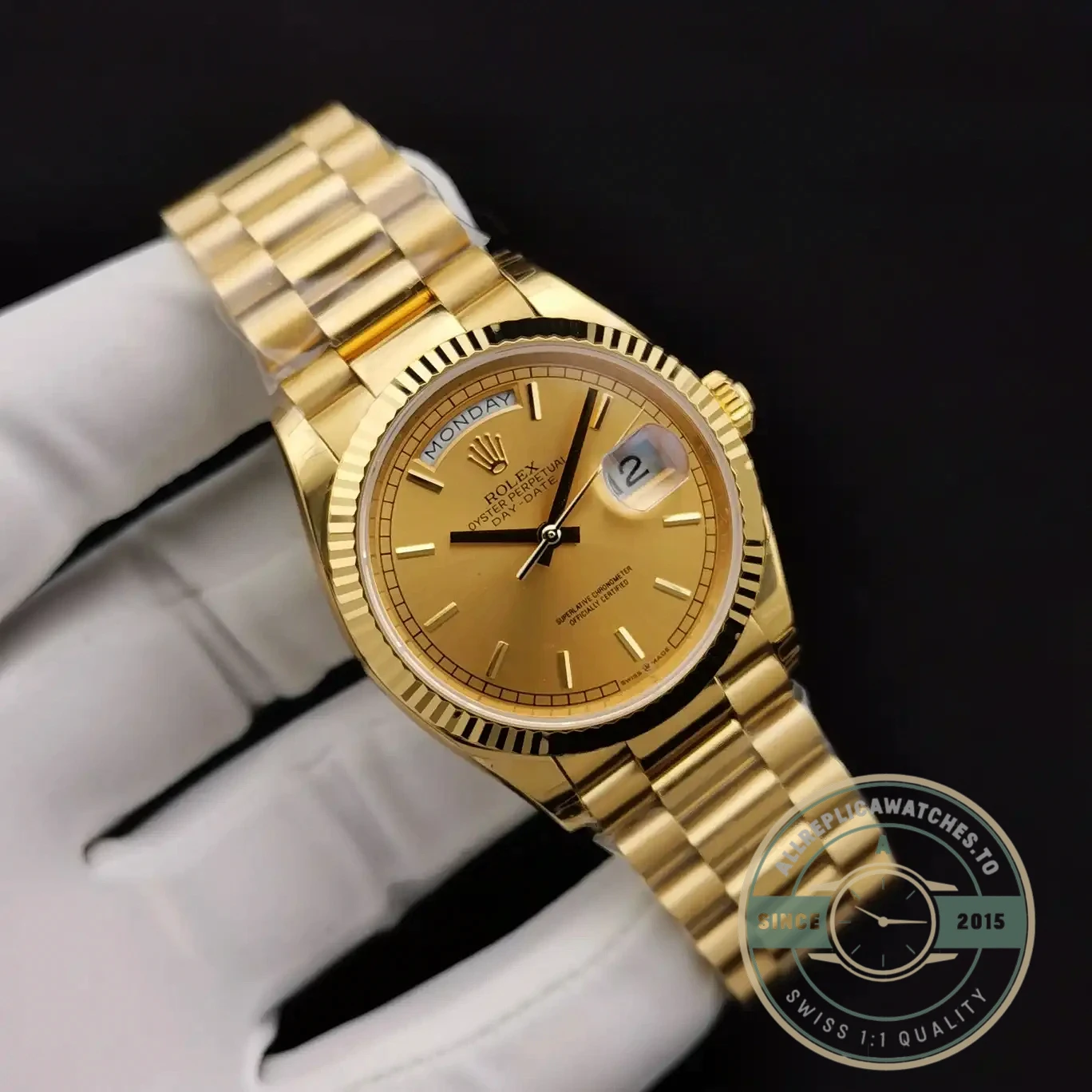 Replica Rolex Day-Date 128238 36mm Gold Dial - Swiss-Made Clone Watch