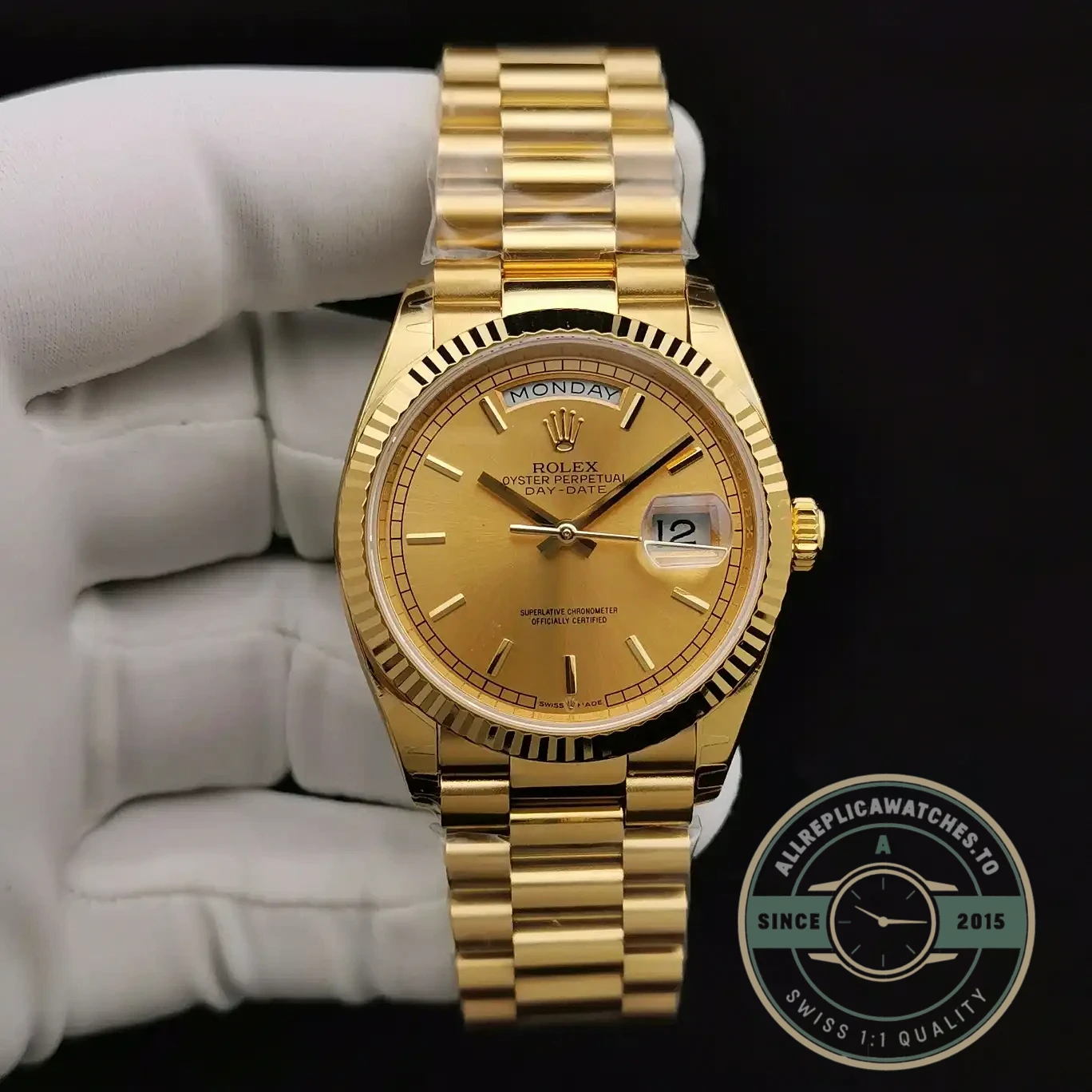 Replica Rolex Day-Date 128238 36mm Gold Dial - Swiss-Made Clone Watch