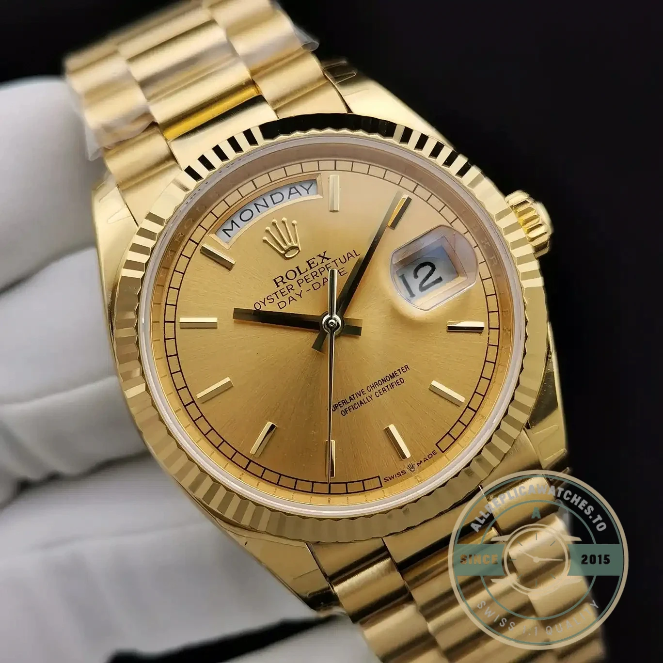 Replica Rolex Day-Date 128238 36mm Gold Dial - Swiss Movement Replica Watch