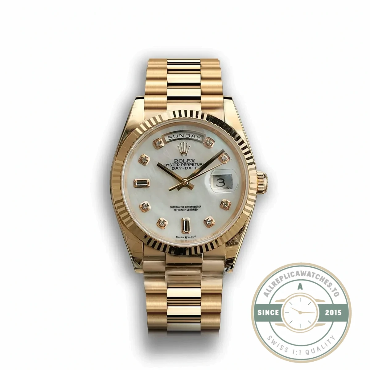 Replica Rolex Day-Date 128238 36mm Mother of Pearl Diamonds Dial - Affordable Super Clone Watch