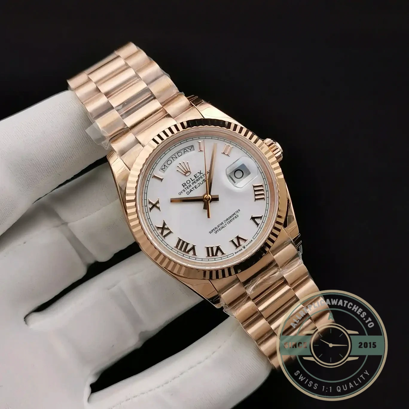 Replica Rolex Day-Date 128238 36mm White Roman Dial - Affordable Luxury Replica Timepiece