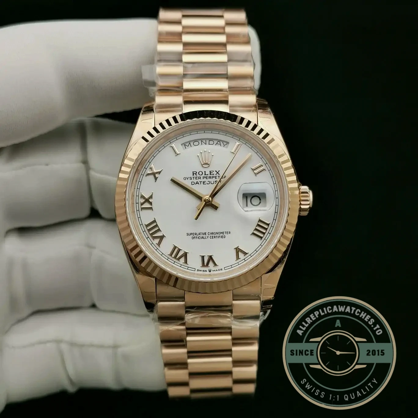 Replica Rolex Day-Date 128238 36mm White Roman Dial - Top-Tier Swiss Replica Watch
