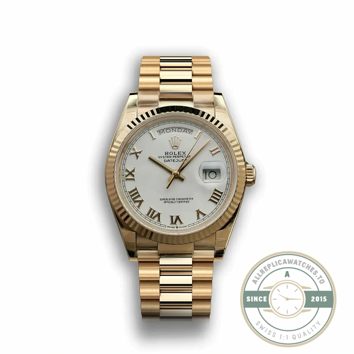 Replica Rolex Day-Date 128238 36mm White Roman Dial - Factory Super Clone Watch